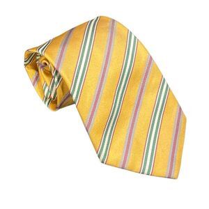 Brioni Gold w Diagonal Stripes 100% Silk Tie Handmade in Italy Designer EUC